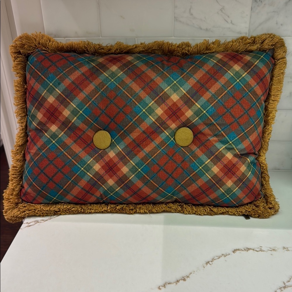 Plaid Decorative Pillow with Fringe